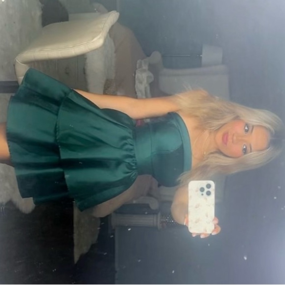 Emerald Satin Strapless Mini Dress- date party, wedding, night out